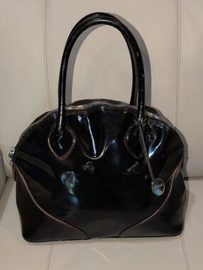 Furla Black Patent Dome Satchel Handbag - 2-Handle Tote